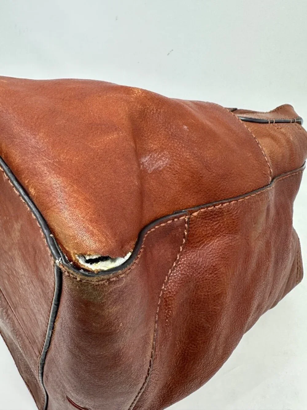 FRYE Leather Hobo Shoulder Bag Cognac Brown Slouchy Purse *Project Repair Bag*
